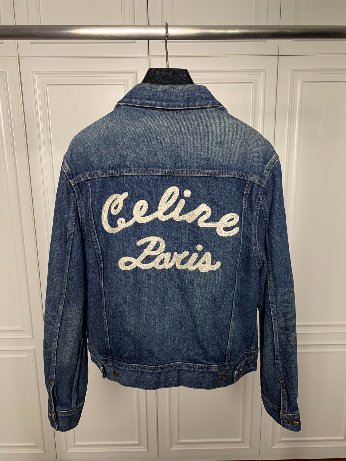 Celine 20FW Dark Union Slogan Denim Jacket