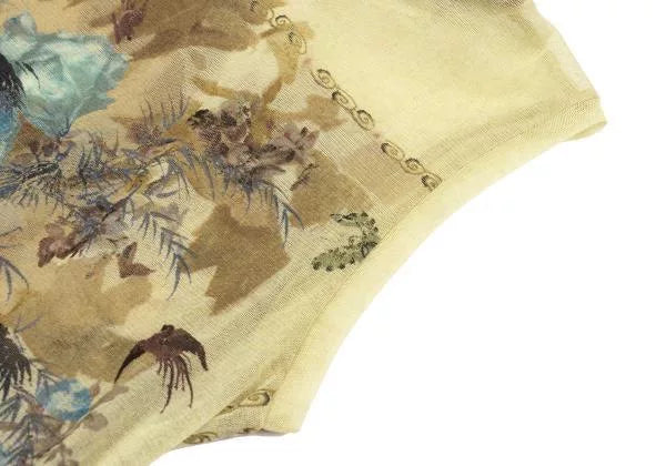 Jean Paul Gaultier Vintage Beige Floral Bird Mesh Top