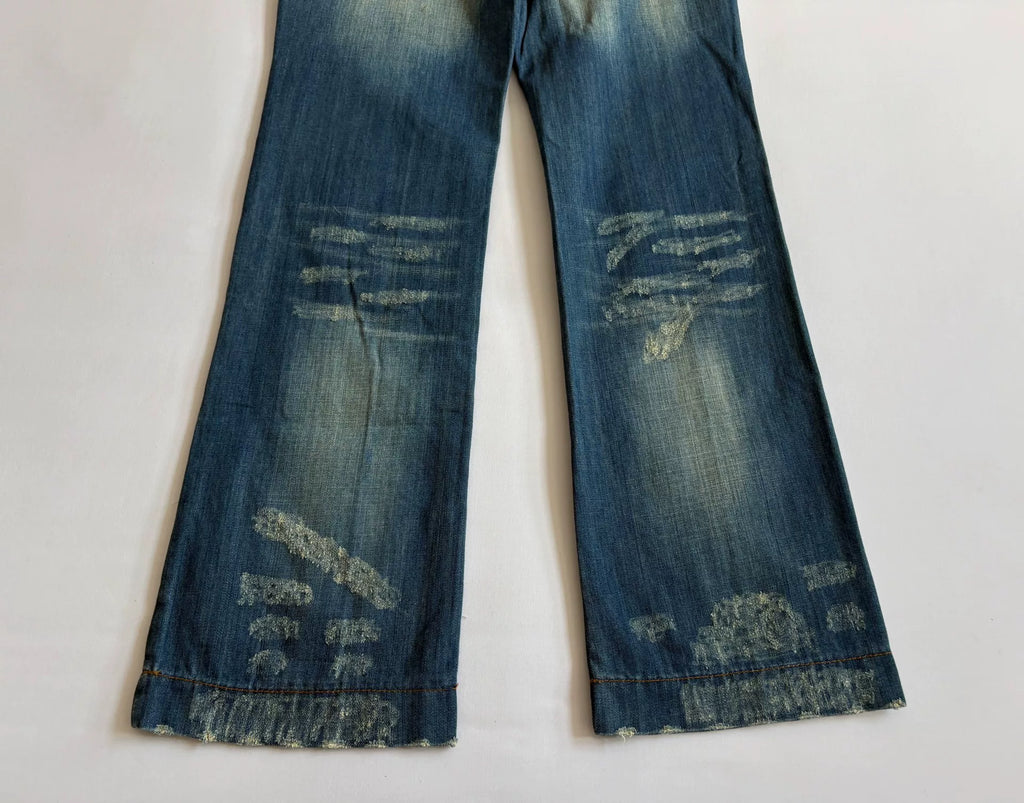 DG patch jeans Dolce&Gabbana vintage pre-owned distressed washed-out ripped patch jeans
