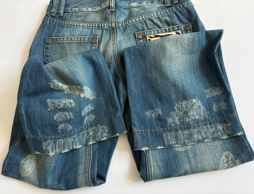 DG patch jeans Dolce&Gabbana vintage pre-owned distressed washed-out ripped patch jeans