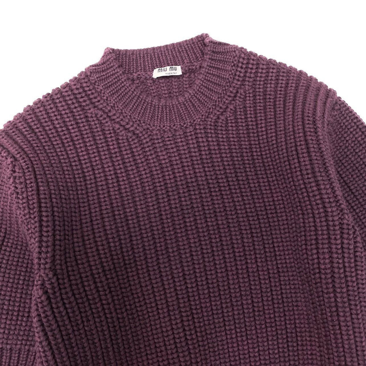 Miu Miu Burgundy Crew Neck Wool Waffle Knit Top