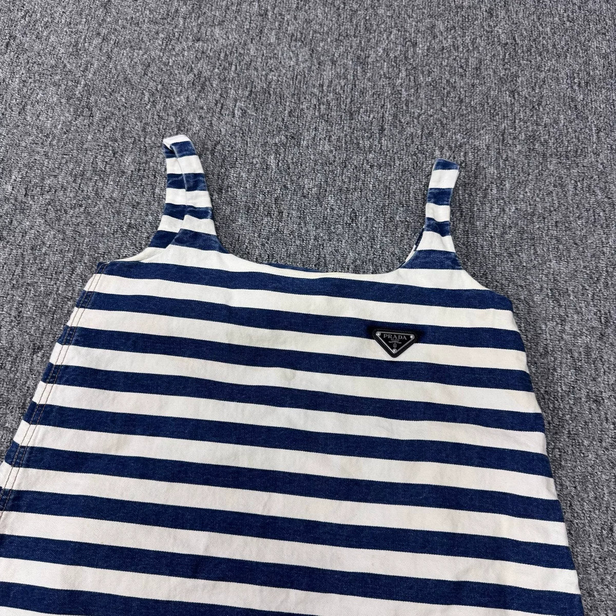 Prada Triangle Logo Striped Denim Skirt
