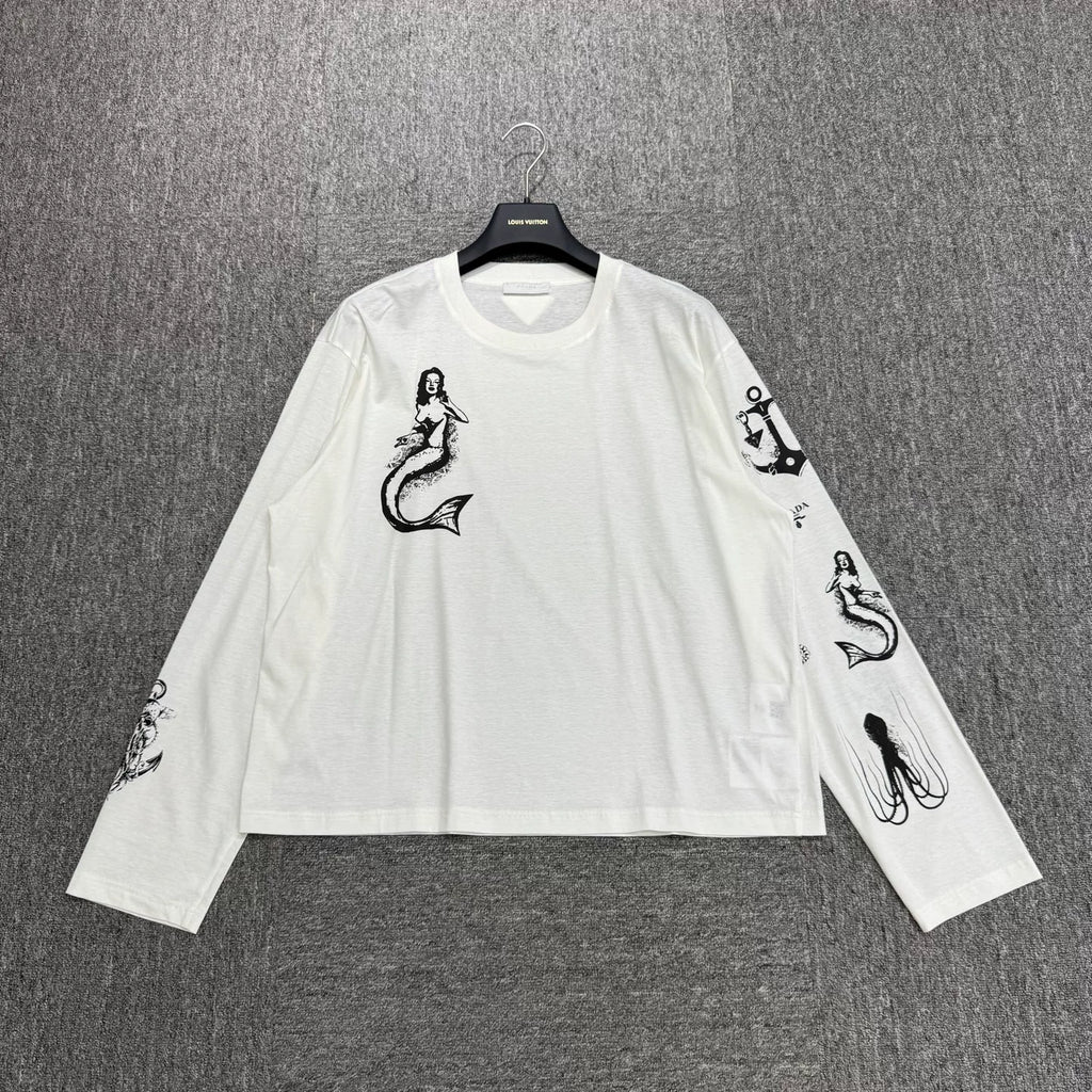 Prada Mermaid Print Long-Sleeve Top