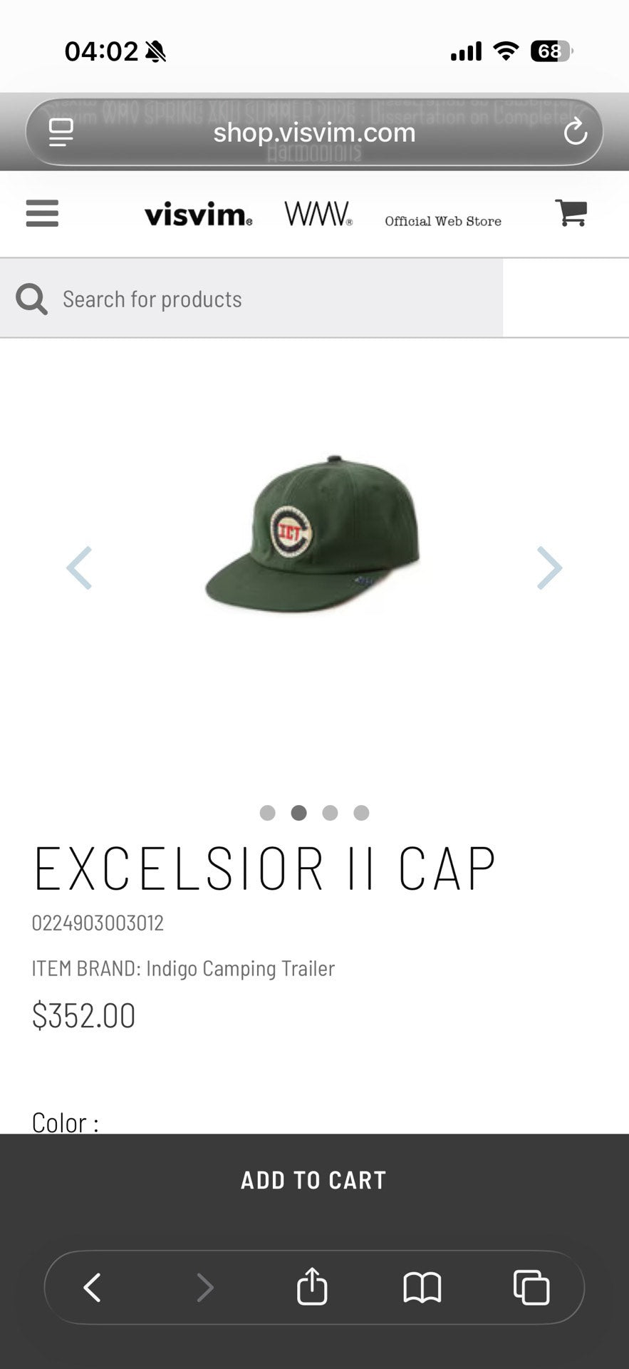 Visvim 24SS Ict Excelsior Ii Wool Baseball Green Cap