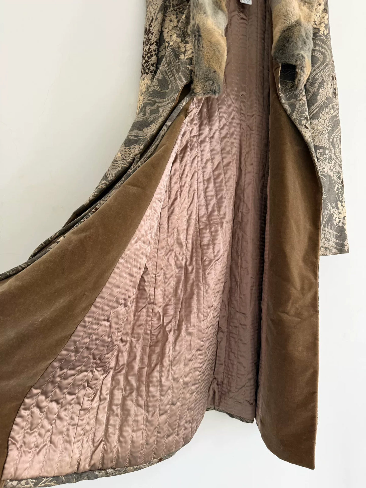 Yohji Yamamoto 80s Fur Collar Brocade Coat