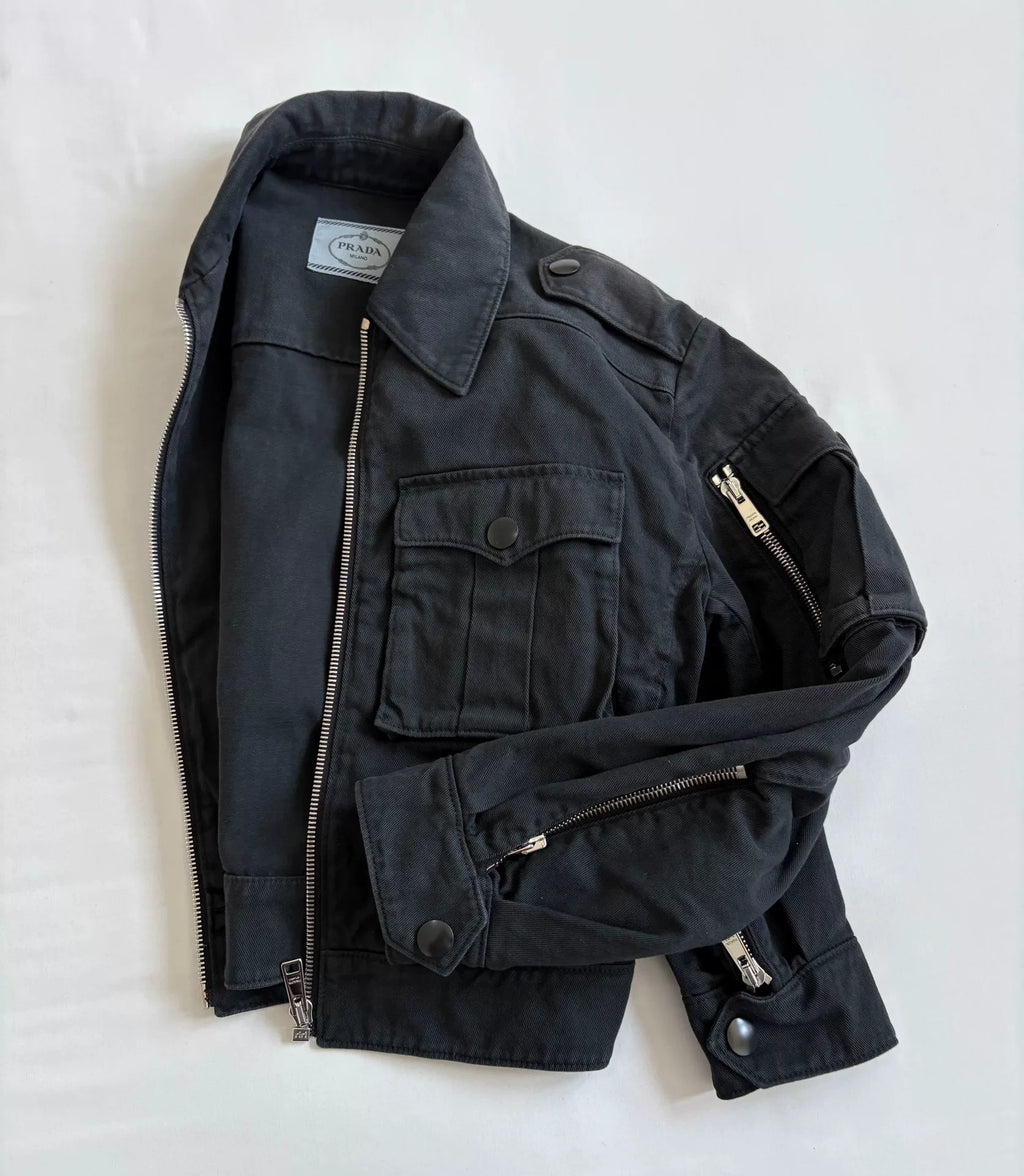 Prada Black Multi-Pocket Zip-Up Workwear Jacket