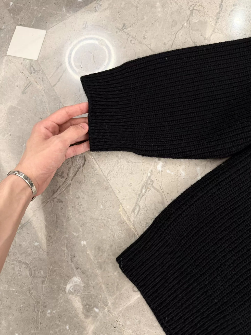 Celine Black Embroidered Logo Crew Neck Wool Sweater by Hedi Slimane