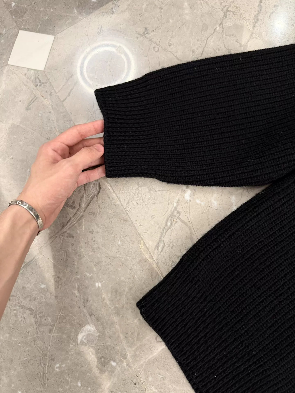 Celine Black Embroidered Logo Crew Neck Wool Sweater by Hedi Slimane