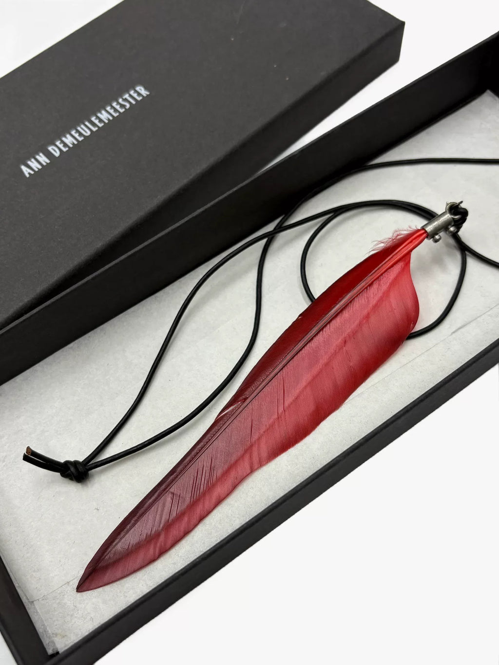 Ann Demeulemeester SS20 Red Raven Feather Leather Cord Necklace