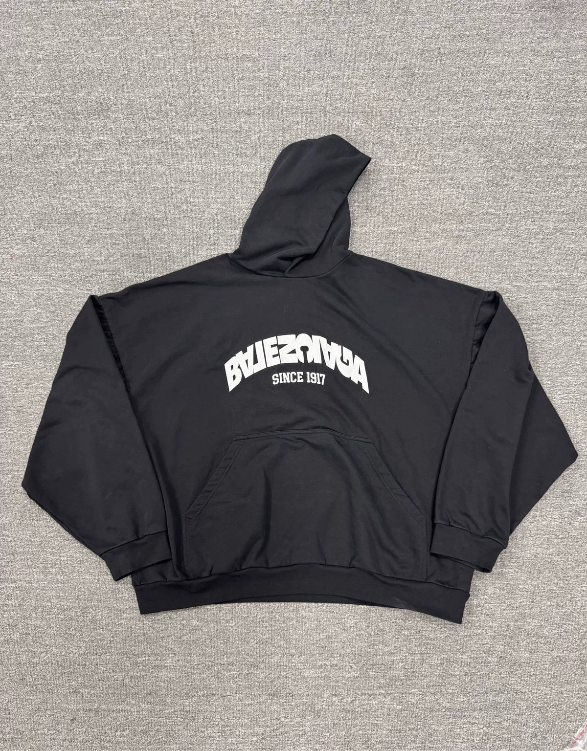 Balenciaga Black Reversed Logo Embroidered Hooded Sweater