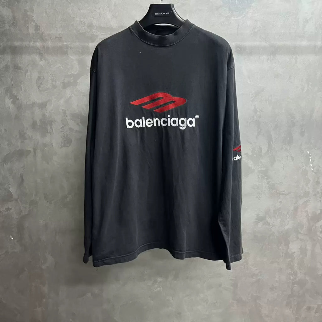 Balenciaga Black Logo Letter Print Crew Neck Long Sleeve T-Shirt