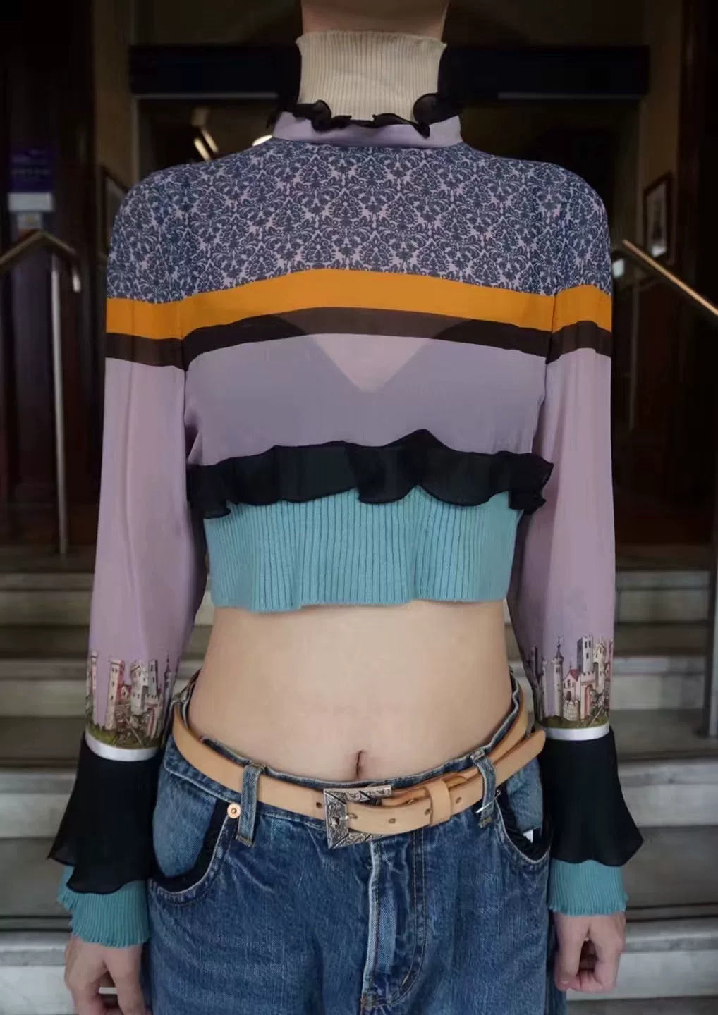 Undercover FW17 Deep Knit Lace Bee Queen Silk Top