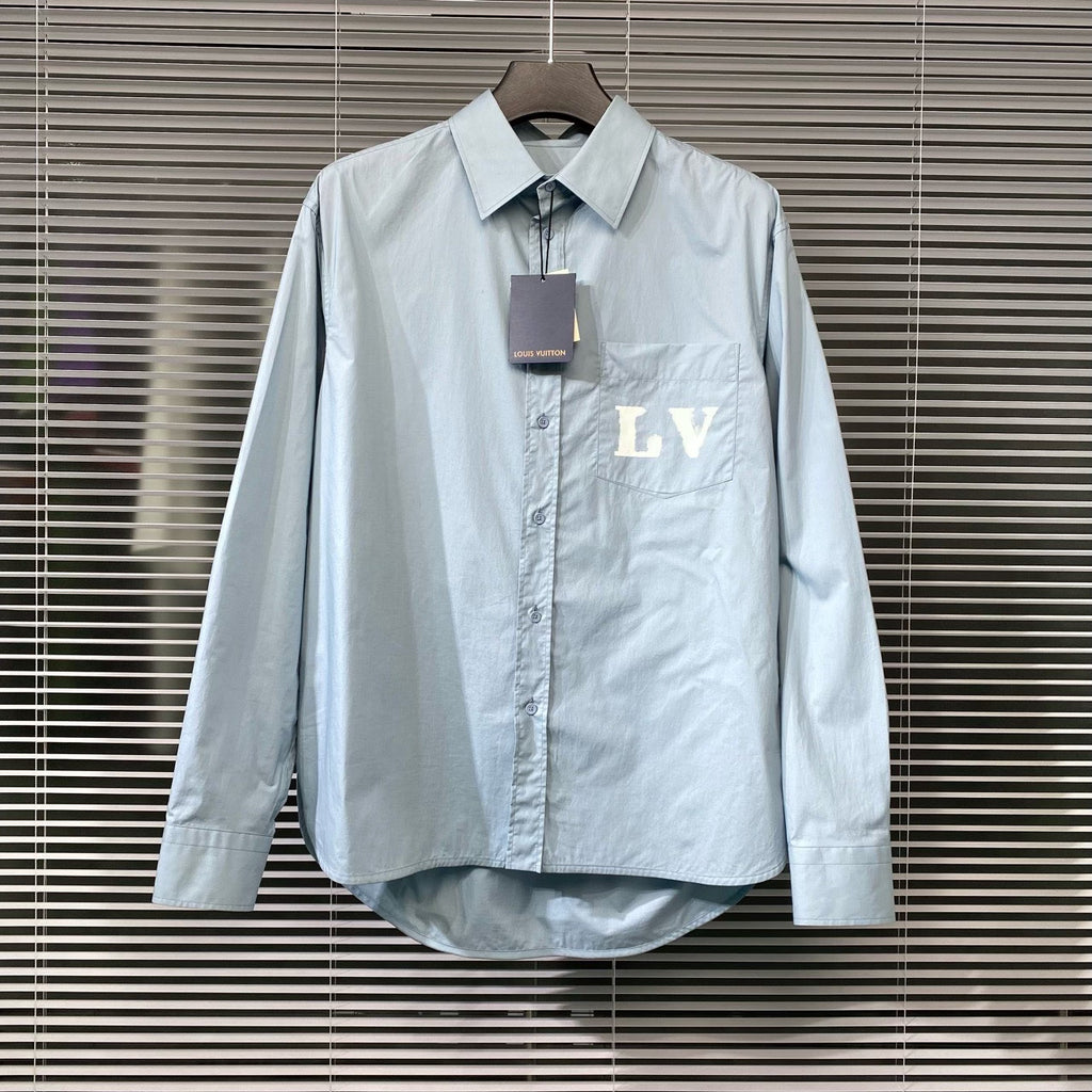 Louis Vuitton SS23 Long Sleeve Logo Button-Front Blue Shirt