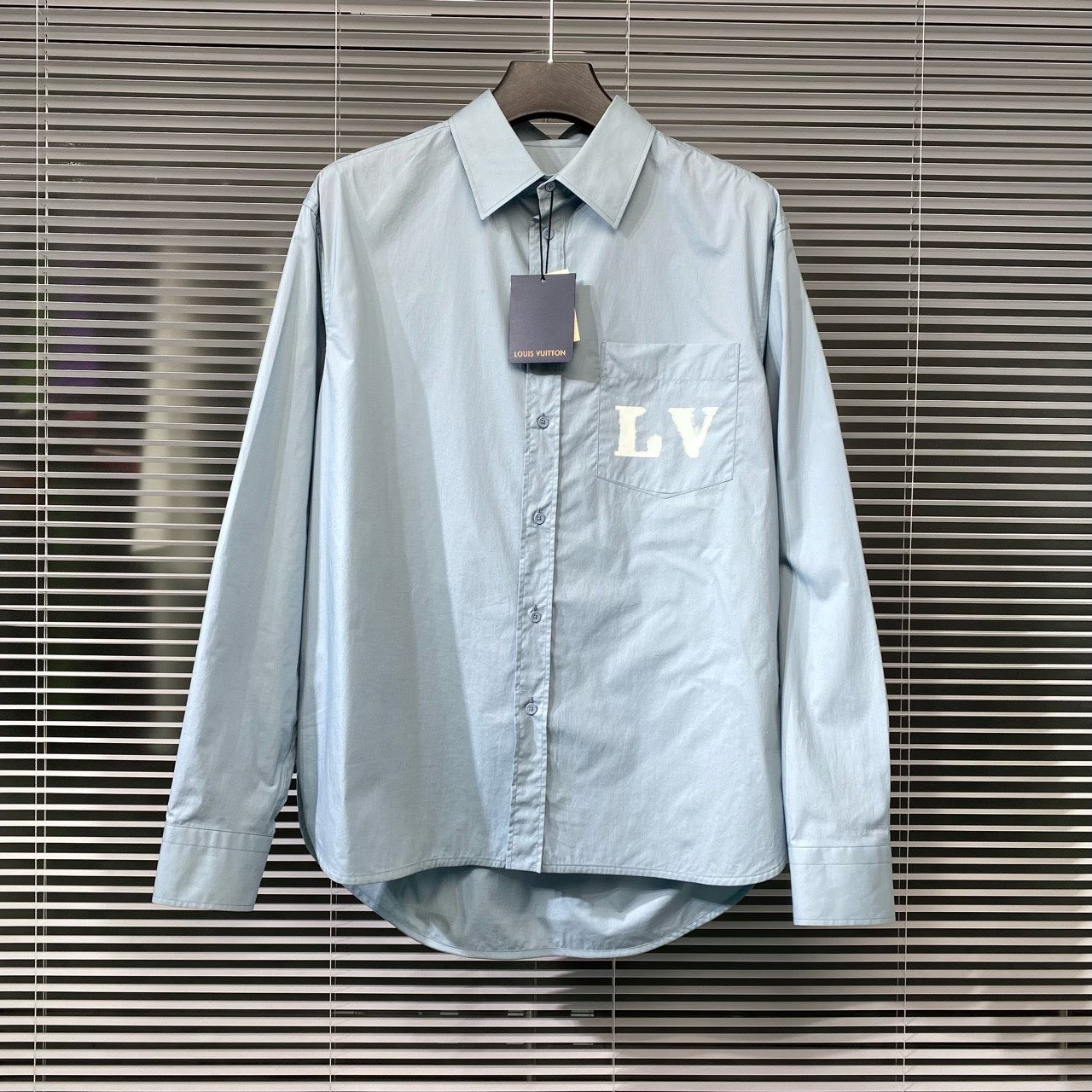 Louis Vuitton SS23 Long Sleeve Logo Button-Front Blue Shirt