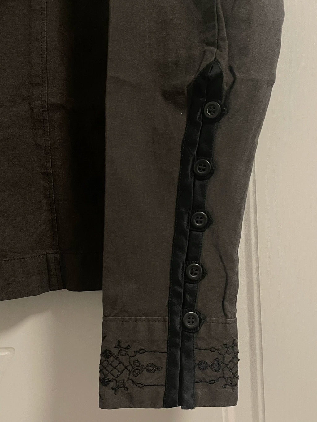 Dries Van Noten Lace Embroidered Velvet Button Sleeve Shirt