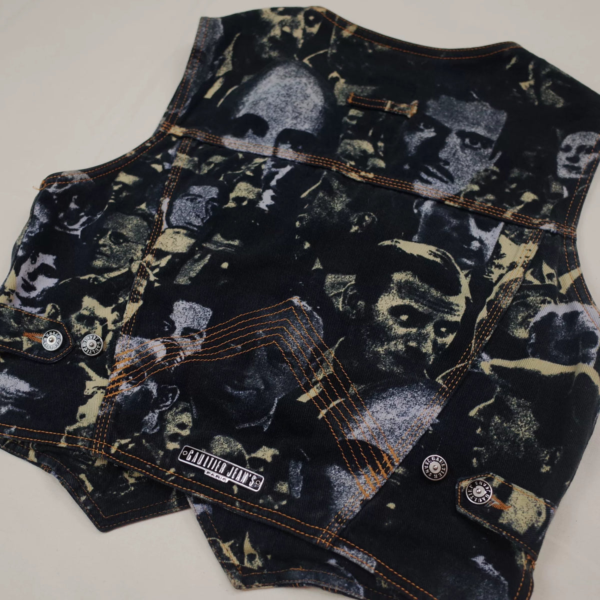 1992 Fall/Winter Jean Paul Gaultier Face Print Denim Vest