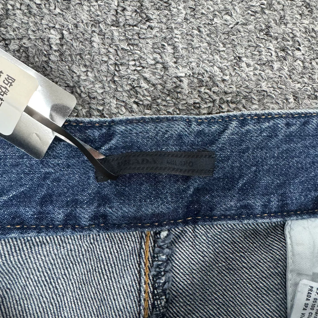 Prada Triangle Logo Denim Shorts