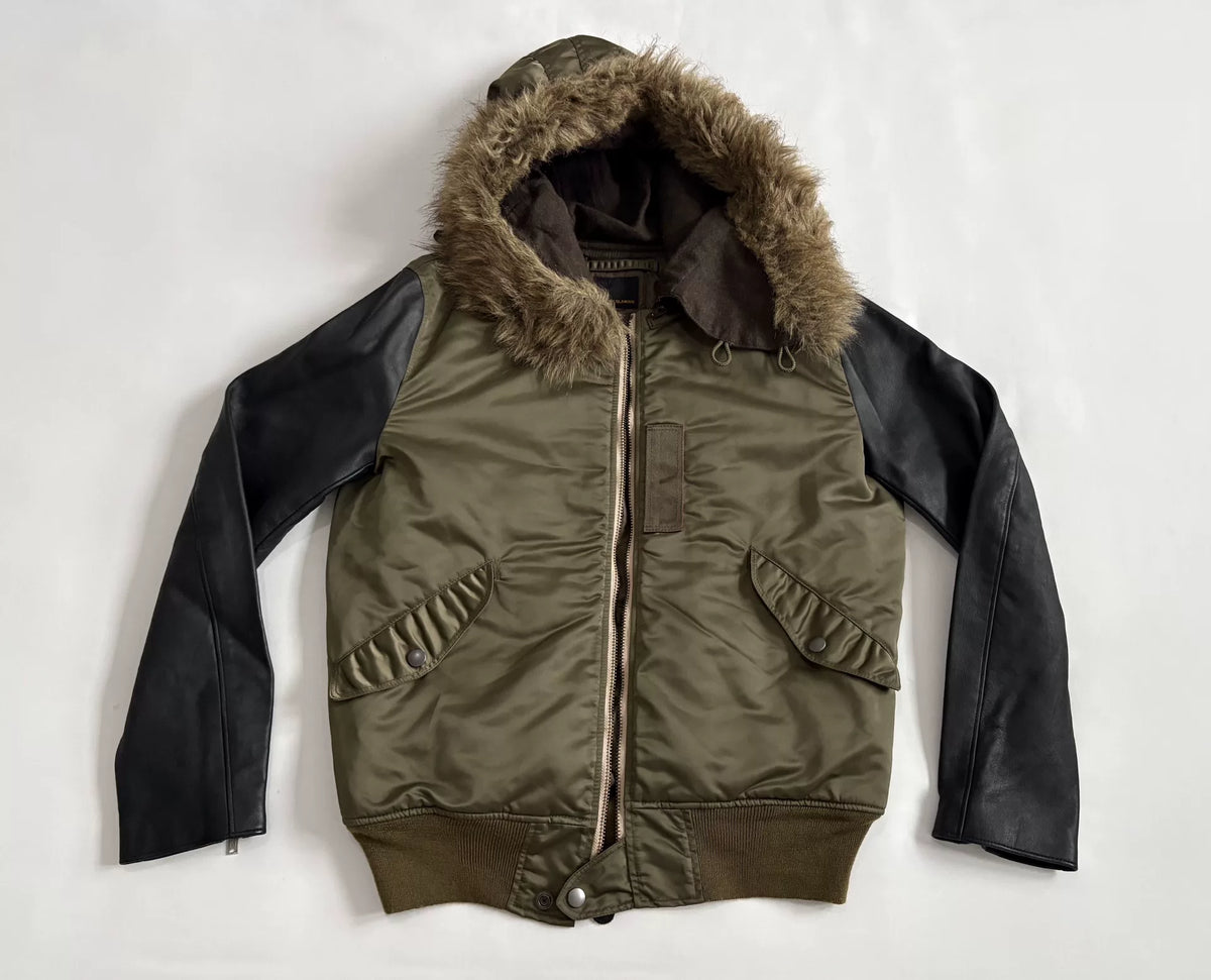 Hysteric Glamour N2B Fur-Collar Hooded Leather-Panel Bomber Jacket