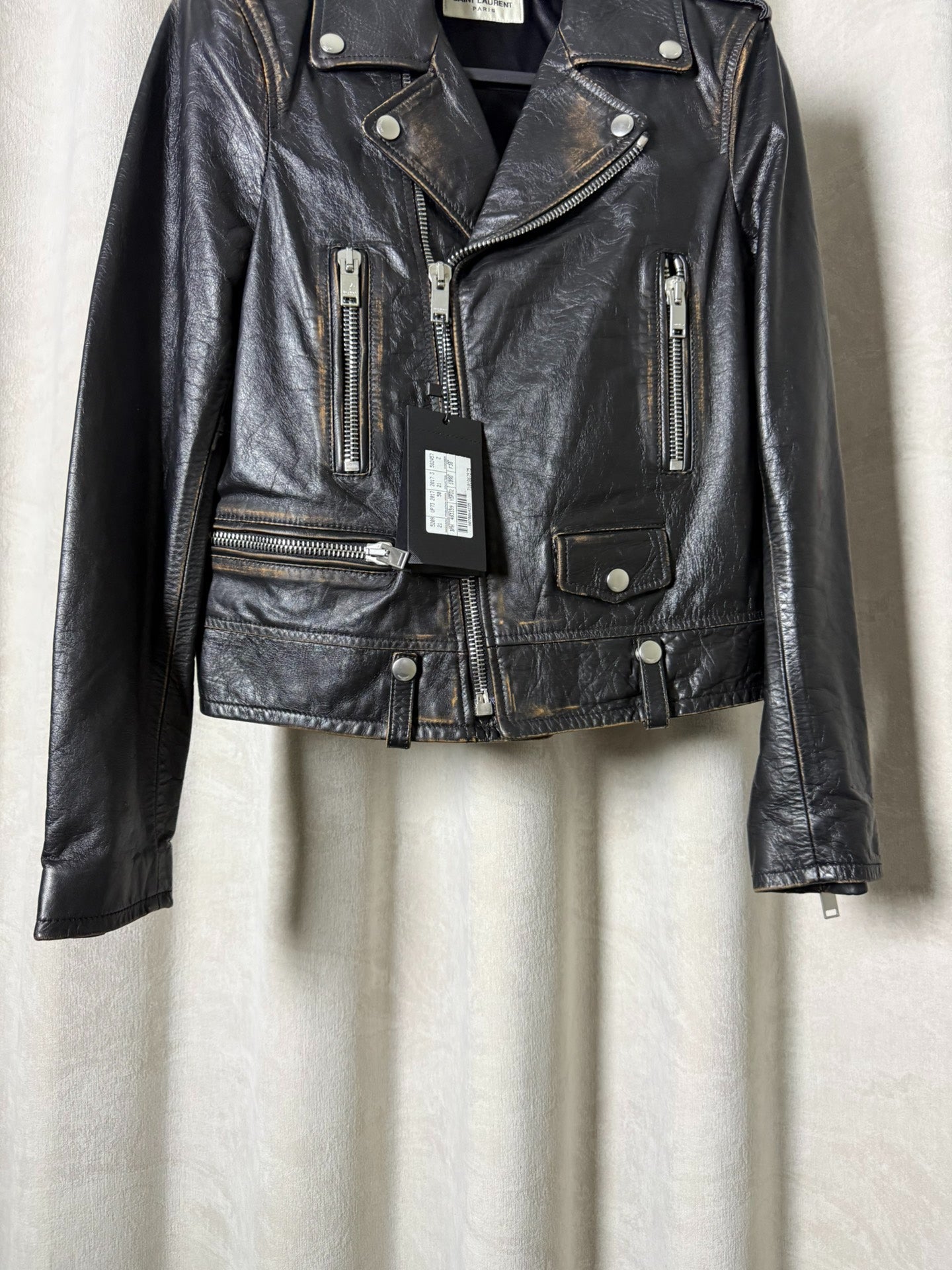Saint Laurent 17FW LO1 Distressed Oil Wax Leather Biker Jacket by Anthony Vaccarello