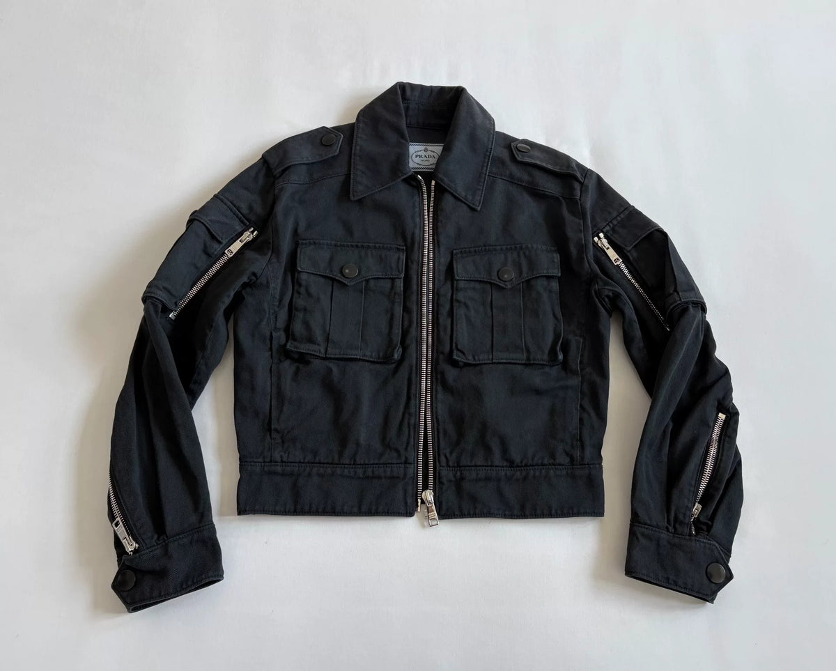 Prada Black Multi-Pocket Zip-Up Workwear Jacket