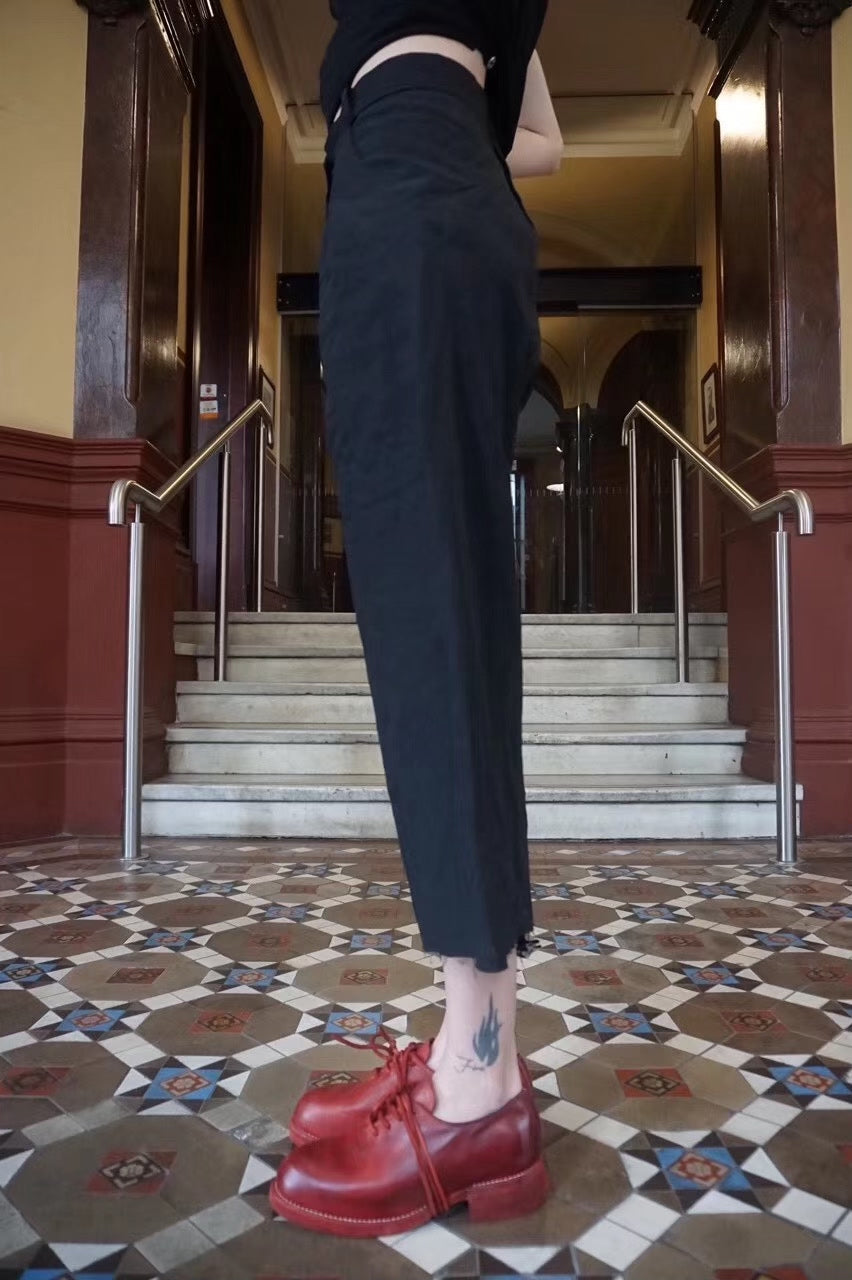 M.A+ SS16 Black Pleated Cotton Linen Trousers