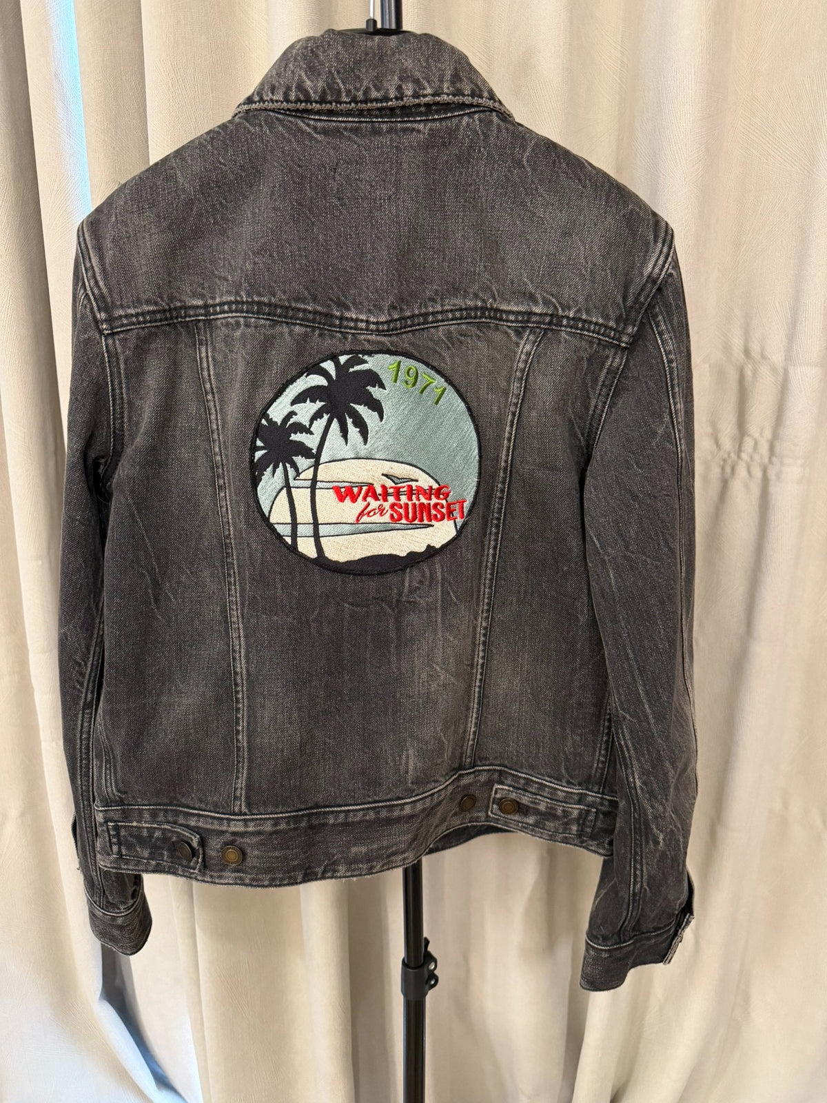 Saint Laurent SS17 Black Palm Tree Embroidered Washed Denim Jacket