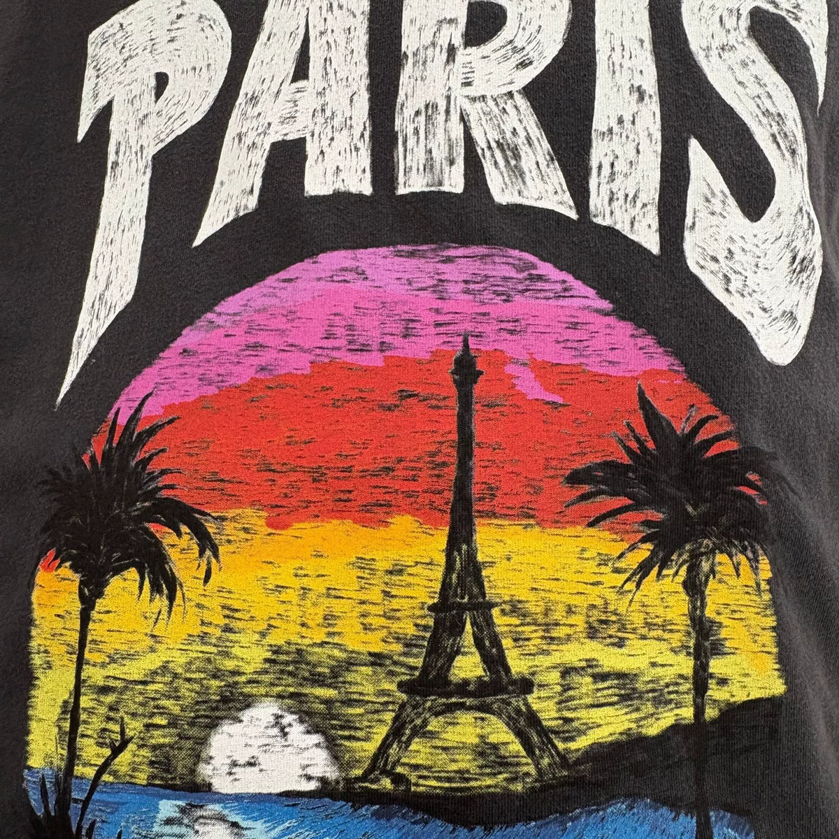 Balenciaga Dark Grey Coconut Graffiti Logo Print Short Sleeve Top