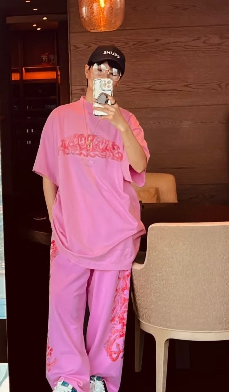Balenciaga pink logo mid-rise casual pants