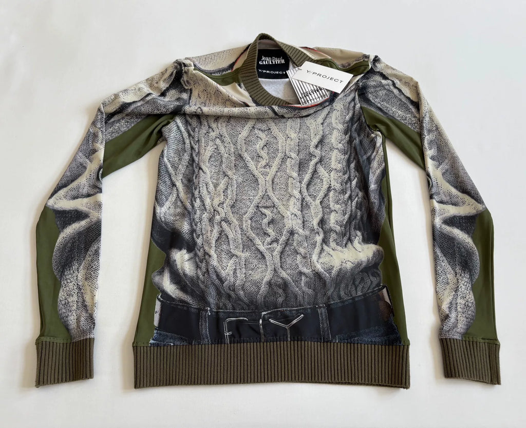Jean Paul Gaultier Yproject Portrait Print Panel Knit Mesh Top