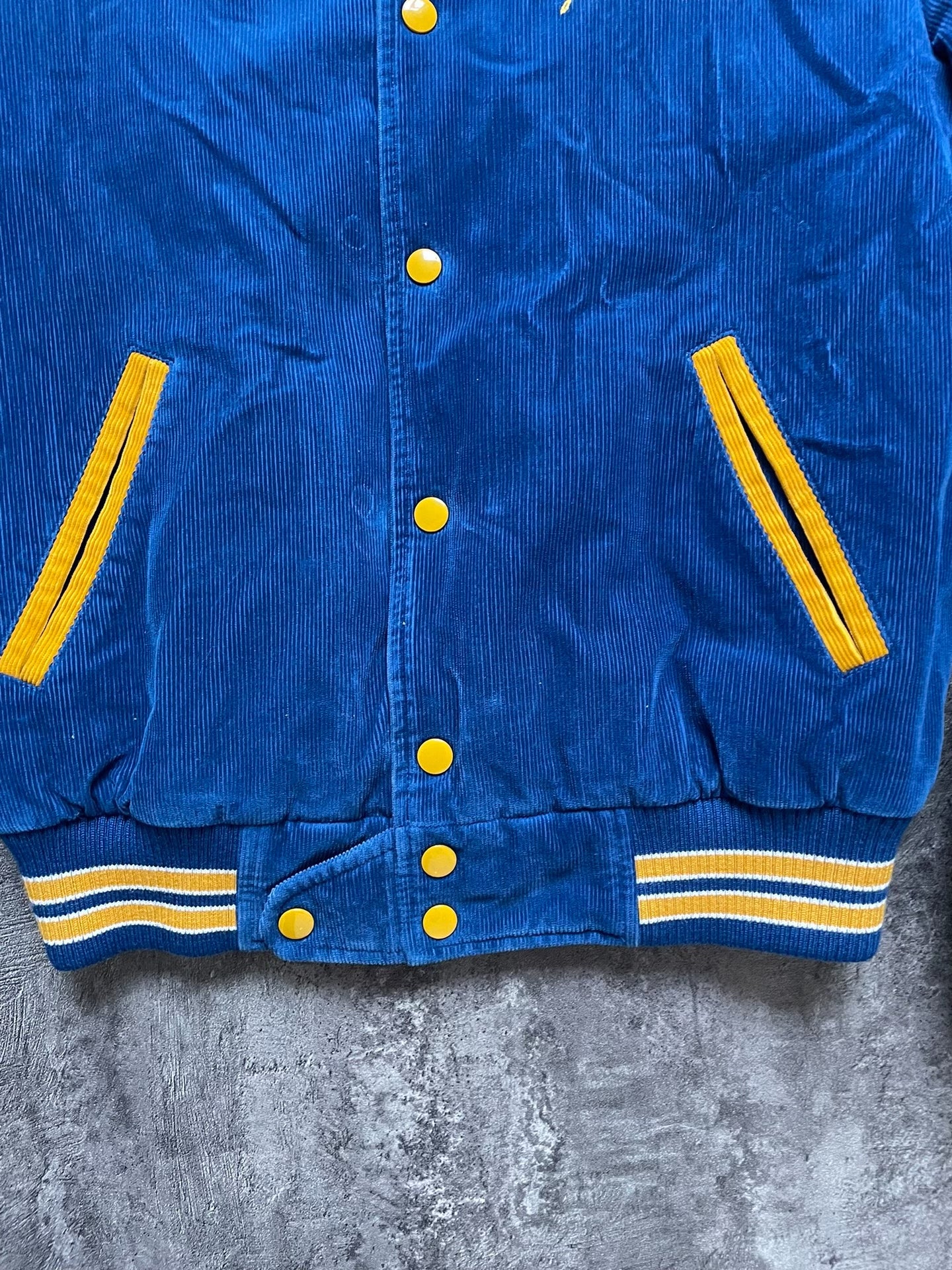 Saint Laurent SLP17 Fall/Winter Blue Corduroy Slogan Quilted Jacket