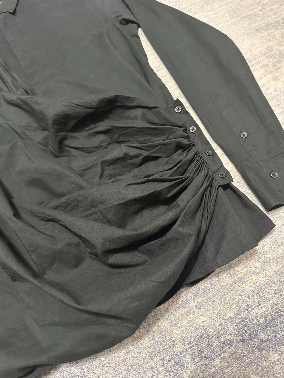 Balmain Fw1 FW17 Black Draped Hidden Placket Cotton Shirt