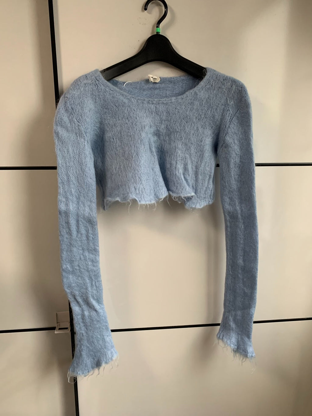 Saint Laurent Light Blue Mohair Cropped Sweater
