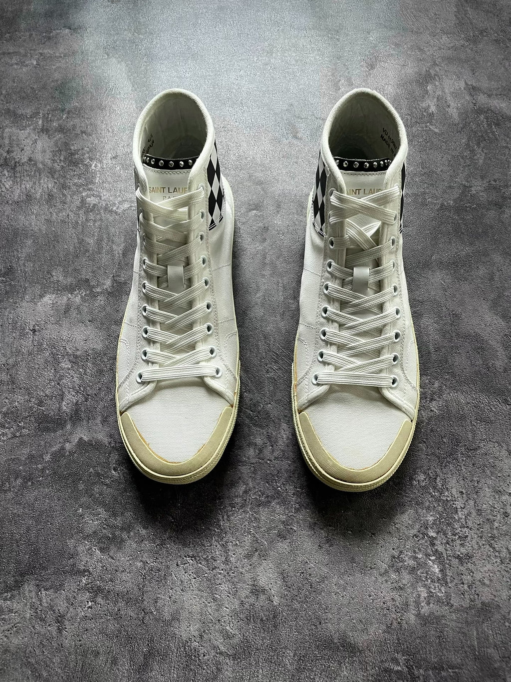 Saint Laurent SL/37 SS16 Checkered Rivet High-Top Canvas Shoes