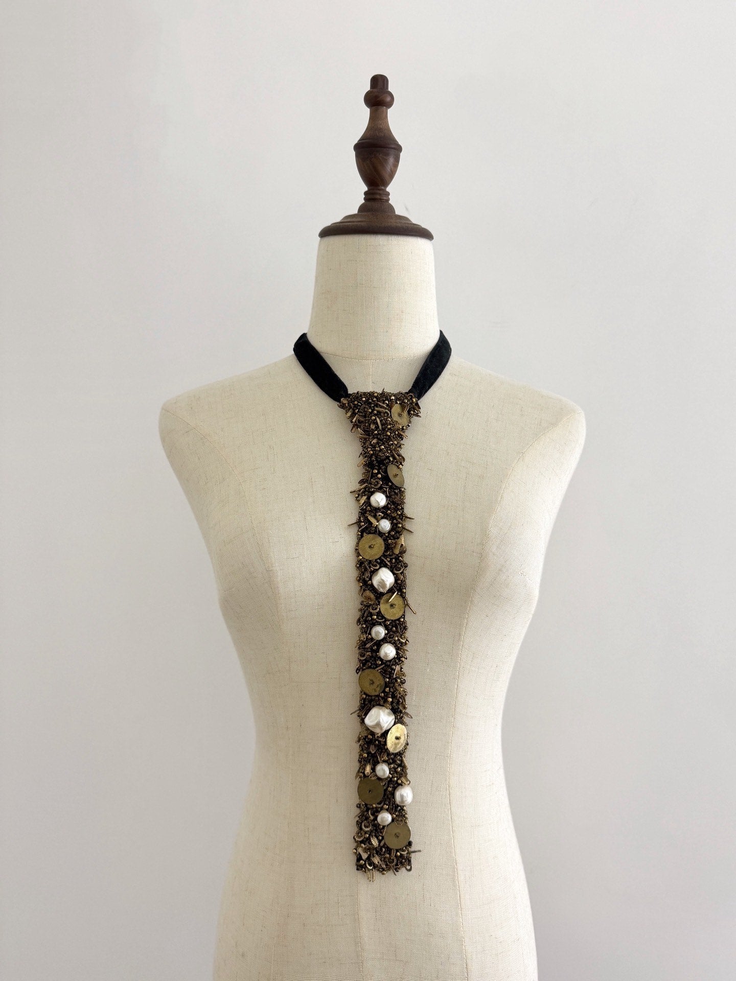 Comme Des Garcons Metal Stud Beaded Tie Black - Devines