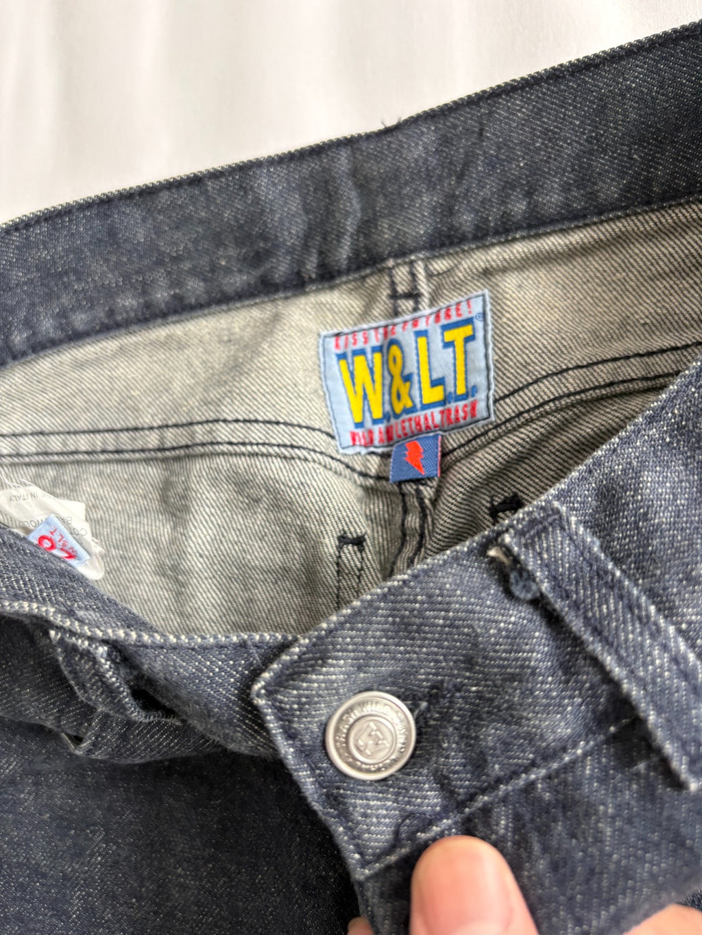 Walter van Beirendonck rivet patchwork jeans W&LT vintage runway piece rivet and spike patchwork jeans