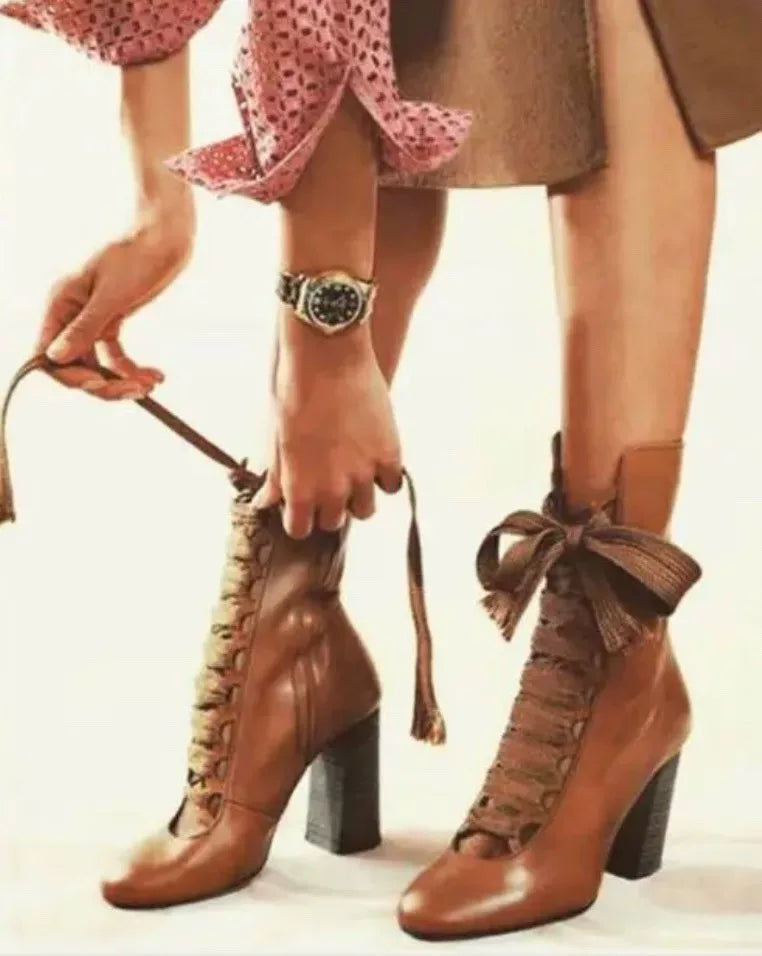 Issey Miyake Strappy Faux Fur Leather Boots High Heels
