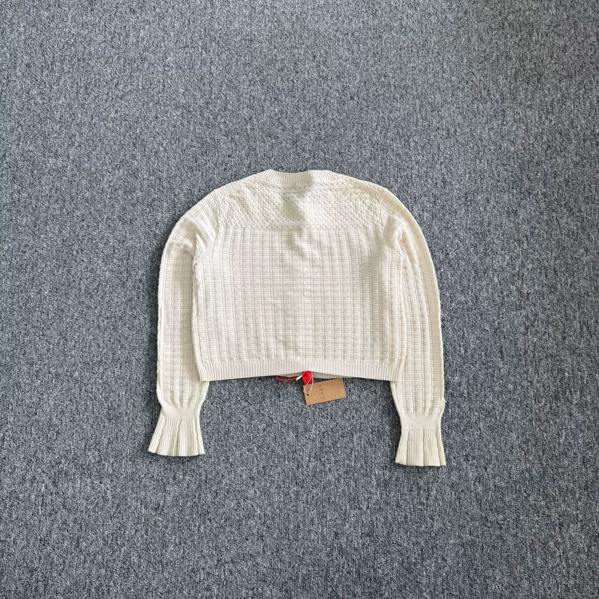 Chanel Off-White Waffle Diamond Knit Cardigan