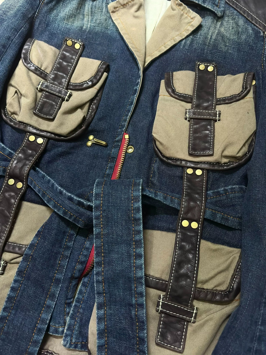 Dsquared 04AW Heavy-Duty Runway Pocket Leather-Panelled Hunting Jacket