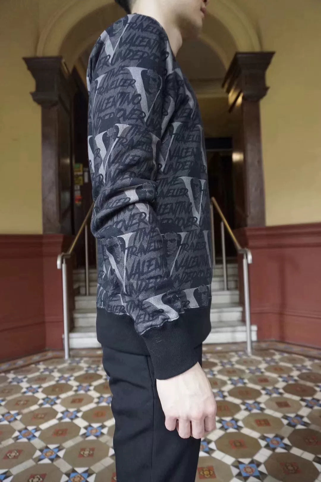Undercover × VALENTINO Black Time Traveler Print Cotton Sweatshirt