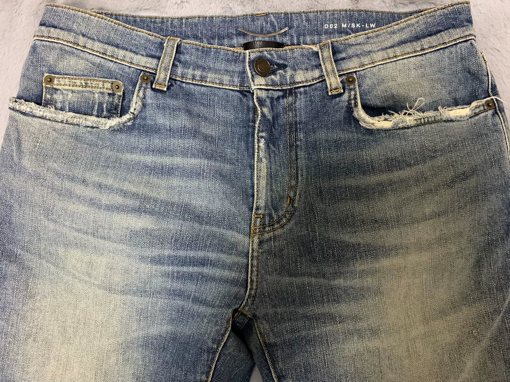 Saint Laurent 16FW D02 Blue Brushed Mud-Wash Distressed Jeans
