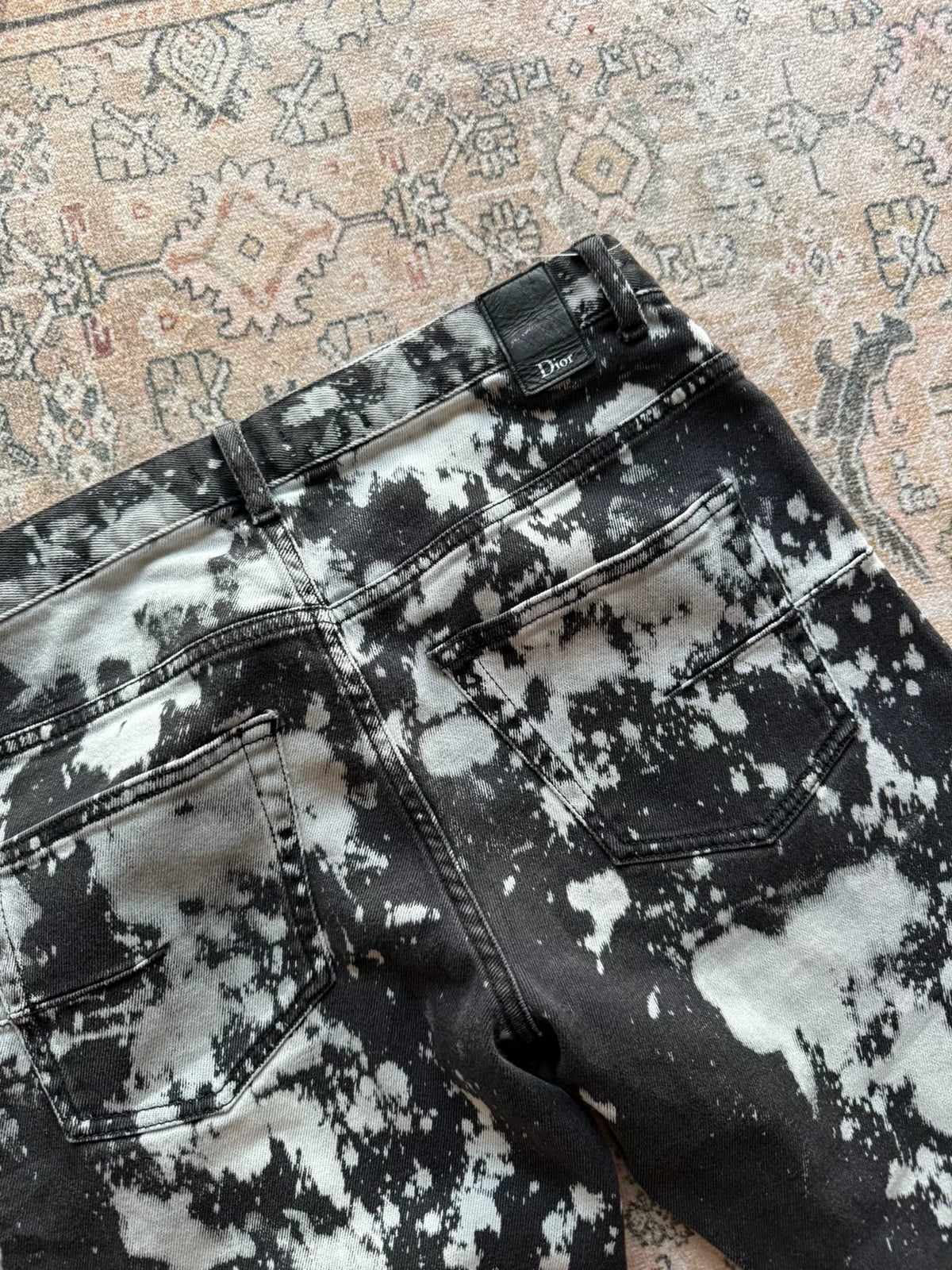 Dior Homme Black Ink Wash Distressed Leather Patch Denim Jeans