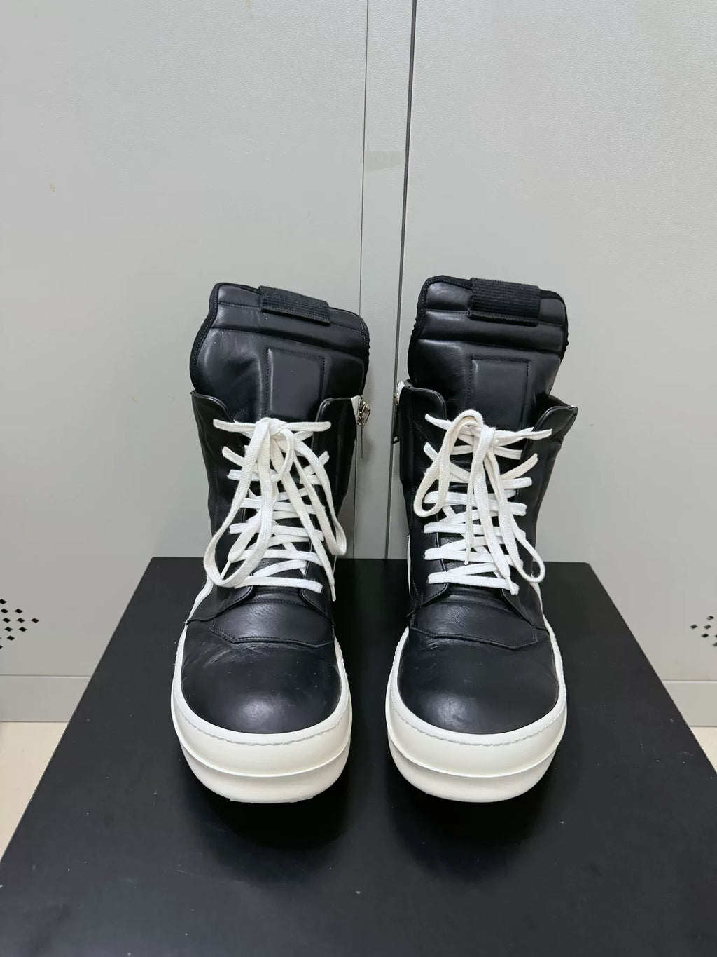 Rick Owens Black and White Inverted-Triangle Leather Sneakers