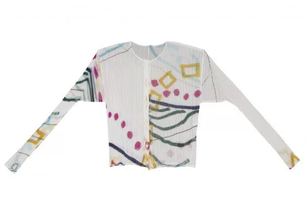 Issey Miyake Vintage White Patterned Pleated Cardigan