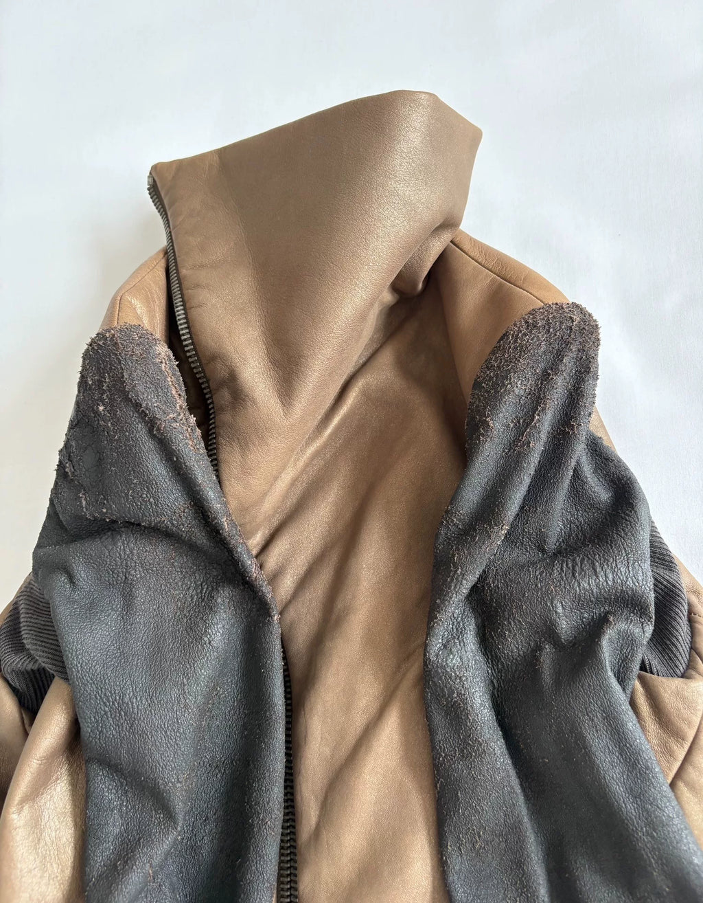 Rick Owens deconstructed irregular distressed leather jacket