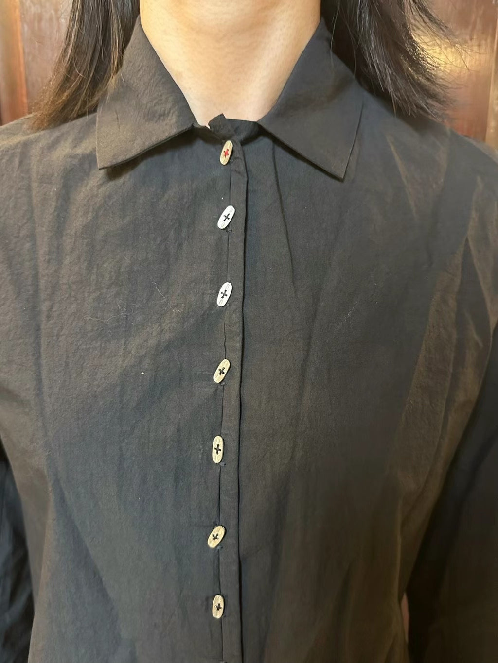 M.A+ FW24 Black Wide Cropped 925 Silver Button Organic Cotton Shirt