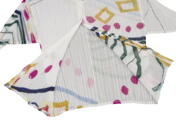 Issey Miyake Vintage White Patterned Pleated Cardigan