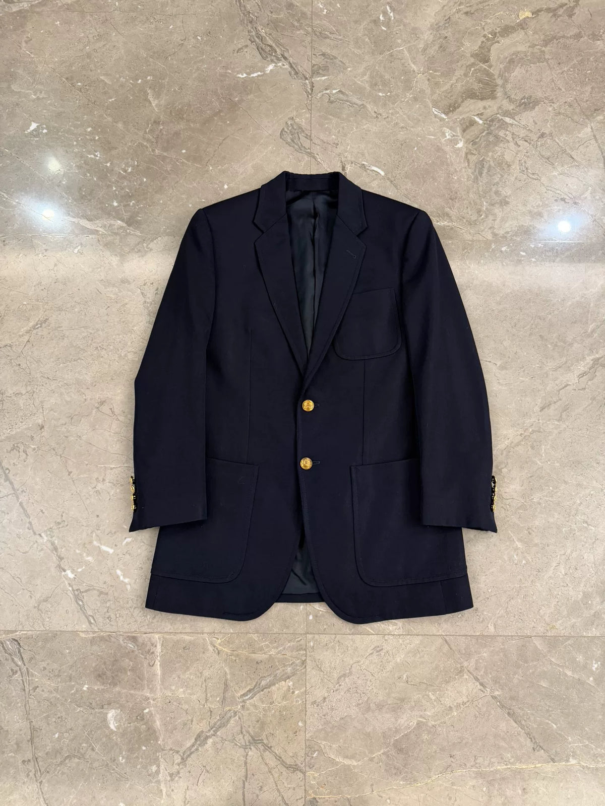 Celine SS23 Navy Blue Gold-Button Wool Blazer by Hedi Slimane