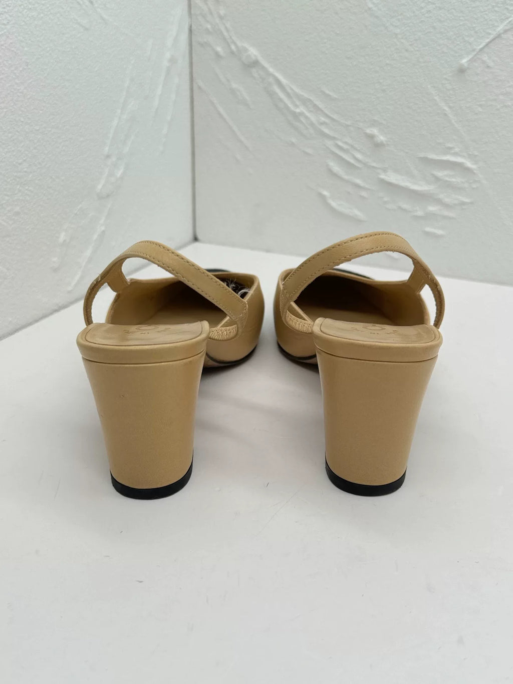 Chanel Beige Back-Tie Chunky Heels