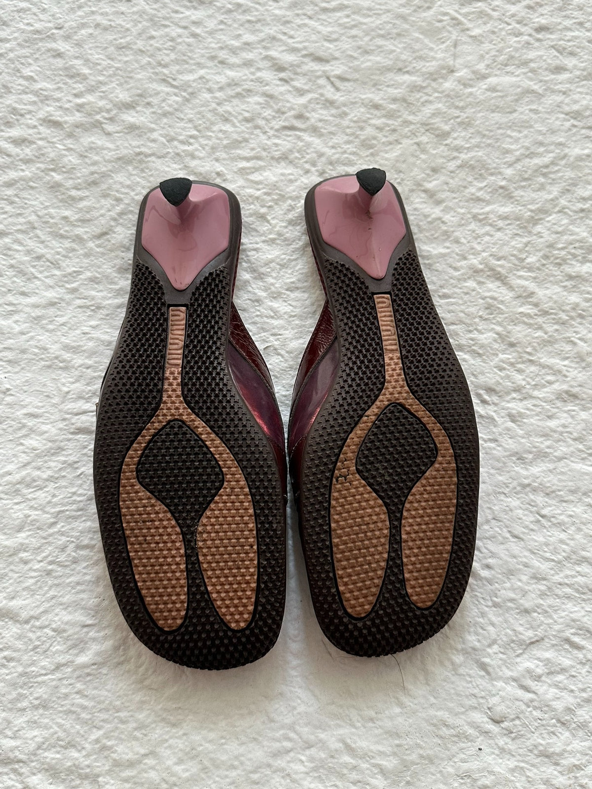 Miu Miu 00SS Wine Red Patent Leather Distressed Mule Slippers
