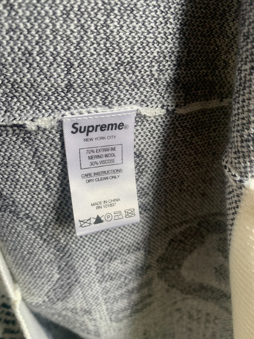 Supreme Black & White Newspaper Print Wool Viscose Sweater